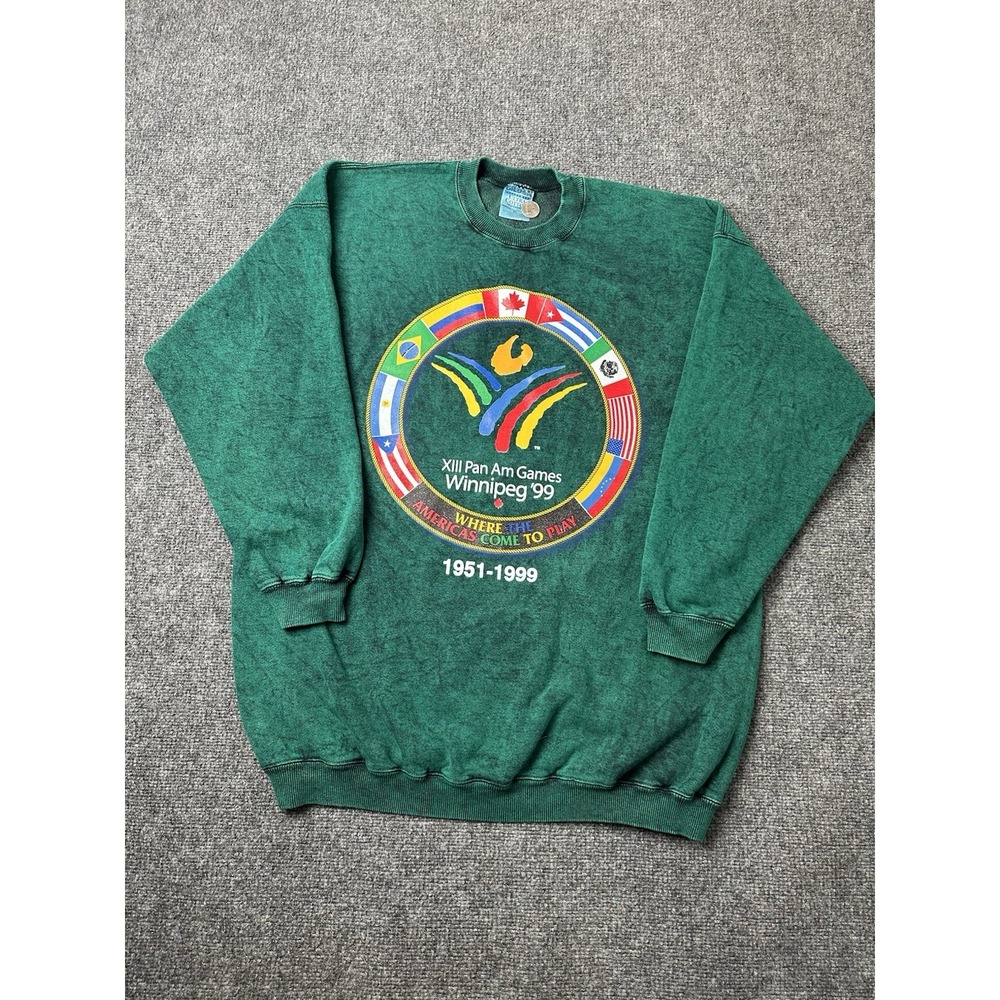 Mens Crewneck Gildan Pan Am Games Winnipeg 1999 Green Sweatshirt, Size‎ XL
